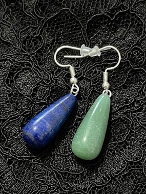 Lapis Lazuli And Green Aventurine Barrel Drop Earrings